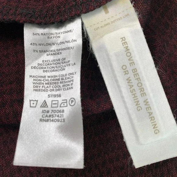 LOFT Houndstooth Tunic Shift Knit Dress Short sleeve Ruffle Neck Burgundy Size 6 - Picture 13 of 14